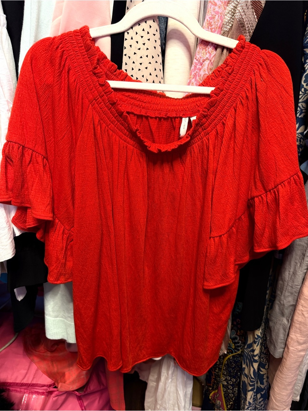 Women's EST 1946 Red Ruffle Sleeve Peasant Top